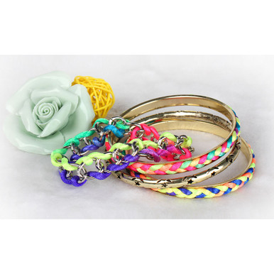 4Piece Colorful Woven Gold Bracelet Set