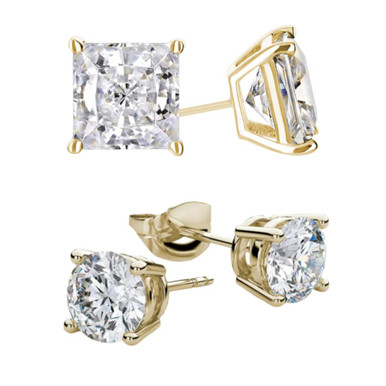 18K Gold-Plated Round- and Princess-Cut Stud Earring Set (2-Pair)Product Image