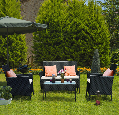 Black Rattan 4-Piece Outdoor Patio Wicker Sofa Set
