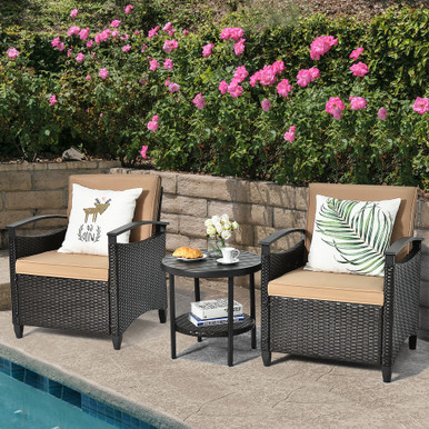 3-Piece Patio Rattan Furniture Set with Storage Table