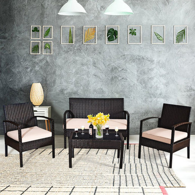4-Piece Rattan Patio Sofa Set