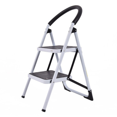 Costway 2 Step Ladder Folding Stool Heavy Duty 330Lbs Capacity Industrial Lightweight - Black