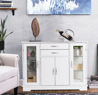 Buffet Storage Cabinet Console Cupboard with Glass Door Drawers