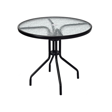 Outdoor 32-Inch Round Tempered Glass Top Patio Table