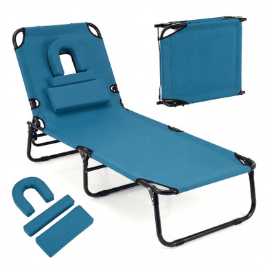 Costway Patio Foldable Chaise Lounge Chair Bed Outdoor Beach Camping Recliner Pool Yard - Blue