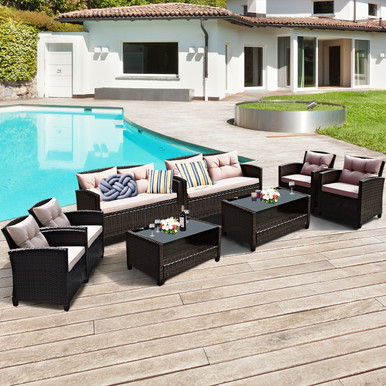 Photos - Garden Furniture Goplus 8-Piece Outdoor Patio Rattan Furniture Set 2*HW63217+