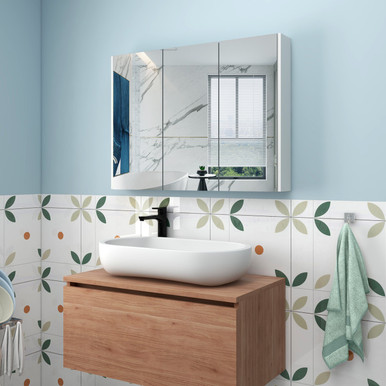36" Wide Wall Mount Mirrored Bathroom Medicine Cabinet Organizer - White