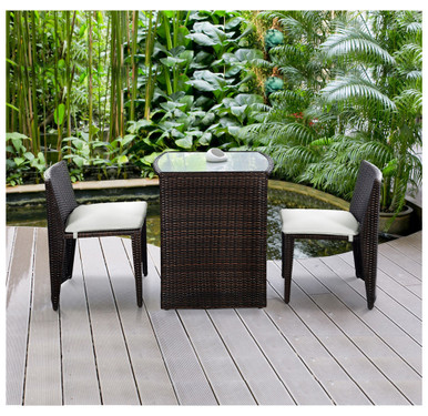 Rattan 3-Piece Nesting Cushioned Outdoor Patio Set