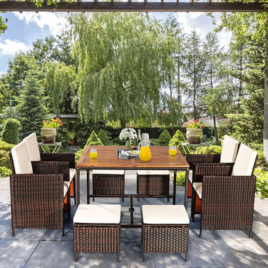 Photos - Garden Furniture Private Label 9-Piece Rattan Outdoor Patio Dining Set HW65997WH+