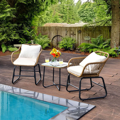 3-Piece Patio PE Rattan Bistro Set
