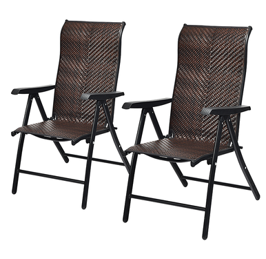 Photos - Garden Furniture Costway Goplus Brown Rattan Reclining Foldable Patio Chairs   (Single or Set of 2)