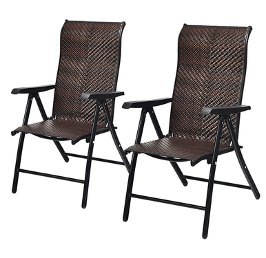 Brown Rattan Reclining Foldable Patio Chairs (Single or Set of 2) - Single Chair