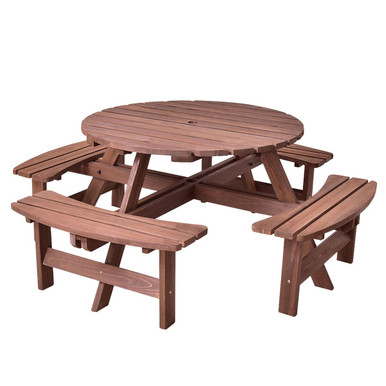 Photos - Garden Furniture Costway Goplus Outdoor Wood 8-Seat Round Picnic Table Set OP3300+ 
