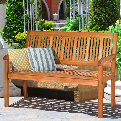 50-Inch 2-Person Solid Wood Garden Bench with Curved Backrest and Wide Armrest