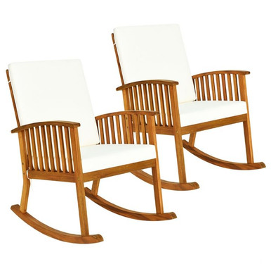 Photos - Rocking Chair Goplus Acacia Wood Rocking Patio Chair with Cushions  2*HW63886 (Set of 2)