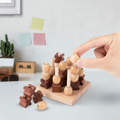 Hand-Crafted Wooden 3D Mini Tic-Tac-Toe Game