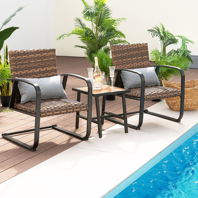 Photos - Garden Furniture Goplus 3-Piece Patio Rattan Conversation Set with Lumbar Pillows NP10970