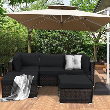 5-Piece Patio Sectional Rattan Furniture Set with Ottoman Table