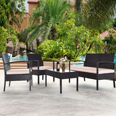 Photos - Garden Furniture Goplus 8-Piece Patio Rattan Conversation Set with Loveseats, Chairs, and T