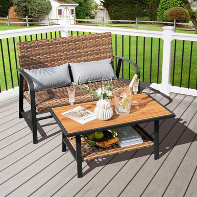 Photos - Garden Furniture Goplus 2-Piece Patio Rattan Coffee Table Set with Shelf NP10969 
