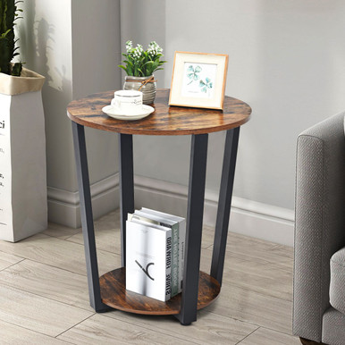 Photos - Coffee Table Goplus 2-Tier Round End Tables with Storage Shelves & Metal Frames  2HW63074CF (Set of 2)
