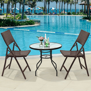 Photos - Garden Furniture Goplus Folding Rattan Portable Dining Chairs  OP70821(Set of 2)