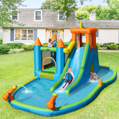 Inflatable Bounce House Splash Pool with Water Slide for Kids
