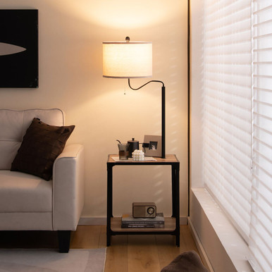 360-Degree Rotatable Floor Lamp with End Table & Charging Ports