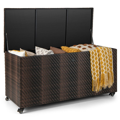 96-Gallon PE Wicker Outdoor Storage Box with 4 Wheels