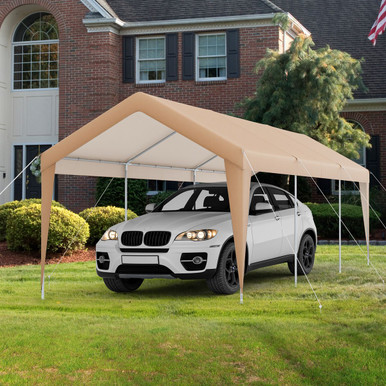 Costway 10x20FT Patio Heavy Duty Carport Garage Steel All-Weather Tent Outdoor Shelter - Brown