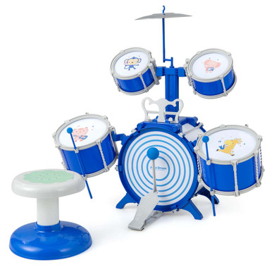 Kids Drum Set Educational Percussion Musical Instrument Toy with Bass Drum - Blue