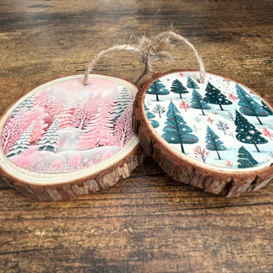 Real Wooden Winter Wonderland Ornament (2-Pack)