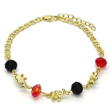 14K Gold Filled Azabache Elephant Mariner Bracelet