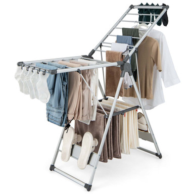 2-Layer Folding Clothes Drying Rack with 5-Level Adjustable Height-image-SKU8315548