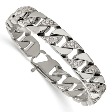 Photos - Bracelet Private Label 9-inch Stainless Steel  with CZ Stones SRB3069-8.5