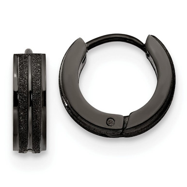 Photos - Earrings Private Label Stainless Steel Black IP Laser Cut 4mm Hinged Hoop 
