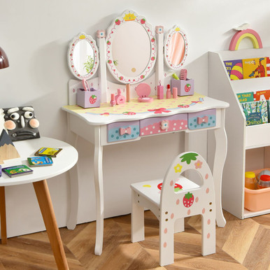 Photos - Kids Furniture Costway Kids' Vanity Set with Tri-Fold Mirror HW68467WH 