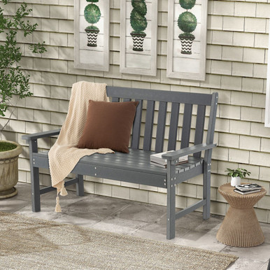 All-Weather HDPE 2-Person Garden Bench with Backrest and Armrests