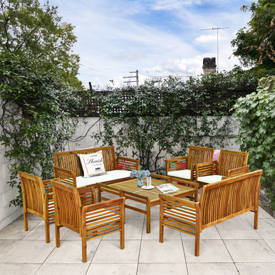 8-Piece Outdoor Acacia Wood Sofa Furniture Set