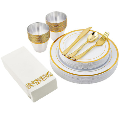 NewHome 175Piece Disposable Gold Dinnerware Set
