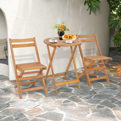 Photos - Garden Furniture Costway 3-Piece Folding Patio Bistro Set with Slatted Tabletop HW71590 