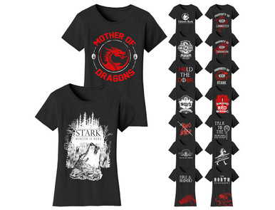 Women&rsquo;s Thrones and Dragons T-Shirt - Women's Thrones and Dragon's T-shirts - Fire & Blood - Black / X-Large