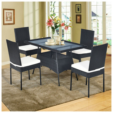 5-Piece Rattan Dining Set with Glass Table & High-Back Chair