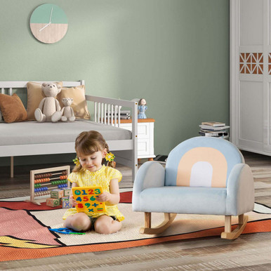 Toddlers' Rocking Chair with Solid Rubberwood Frame & Soft Velvet Cover