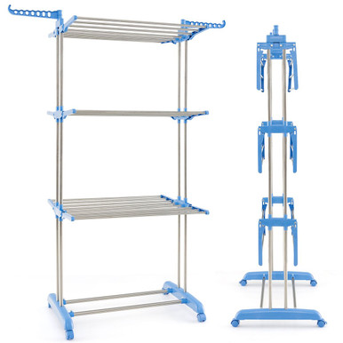 4-Tier Clothes Drying Rack with Side Wings and Collapsible Shelves-image-SKU8661401