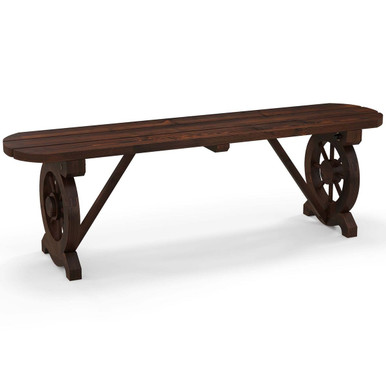 Rustic Wood Bench with Wagon Wheel Base