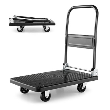 Folding Push Cart Dolly Platform Hand Truck with 360° Swivel Wheels 440LBS Capacity - Black