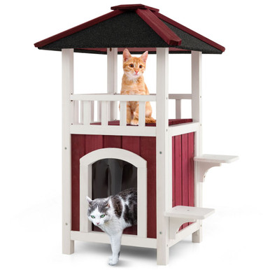 2-Story Wooden Outdoor Cat HouseProduct Image