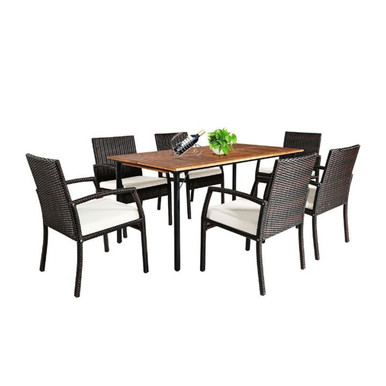 Rattan 7-Piece Dining Set with Umbrella Hole