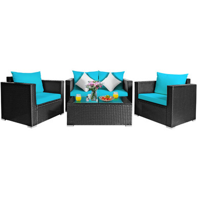 Photos - Garden Furniture Goplus Costway 4-Piece Turquoise Rattan Patio Sofa Set HW65410TU+